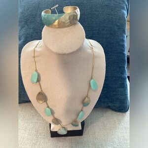 Chico's Gold and Turquoise Necklace & bracelet set